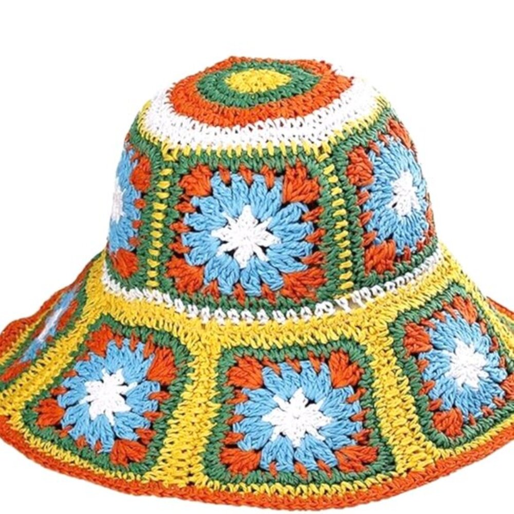 Woven Floral Straw Bucket Hat (NWOT)